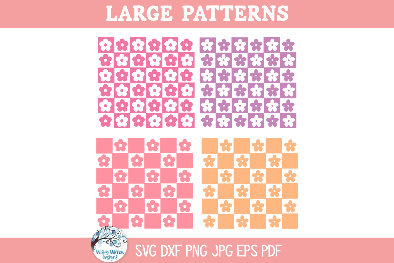 Floral Checkerboard SVG Bundle | Spring Flower Patterns