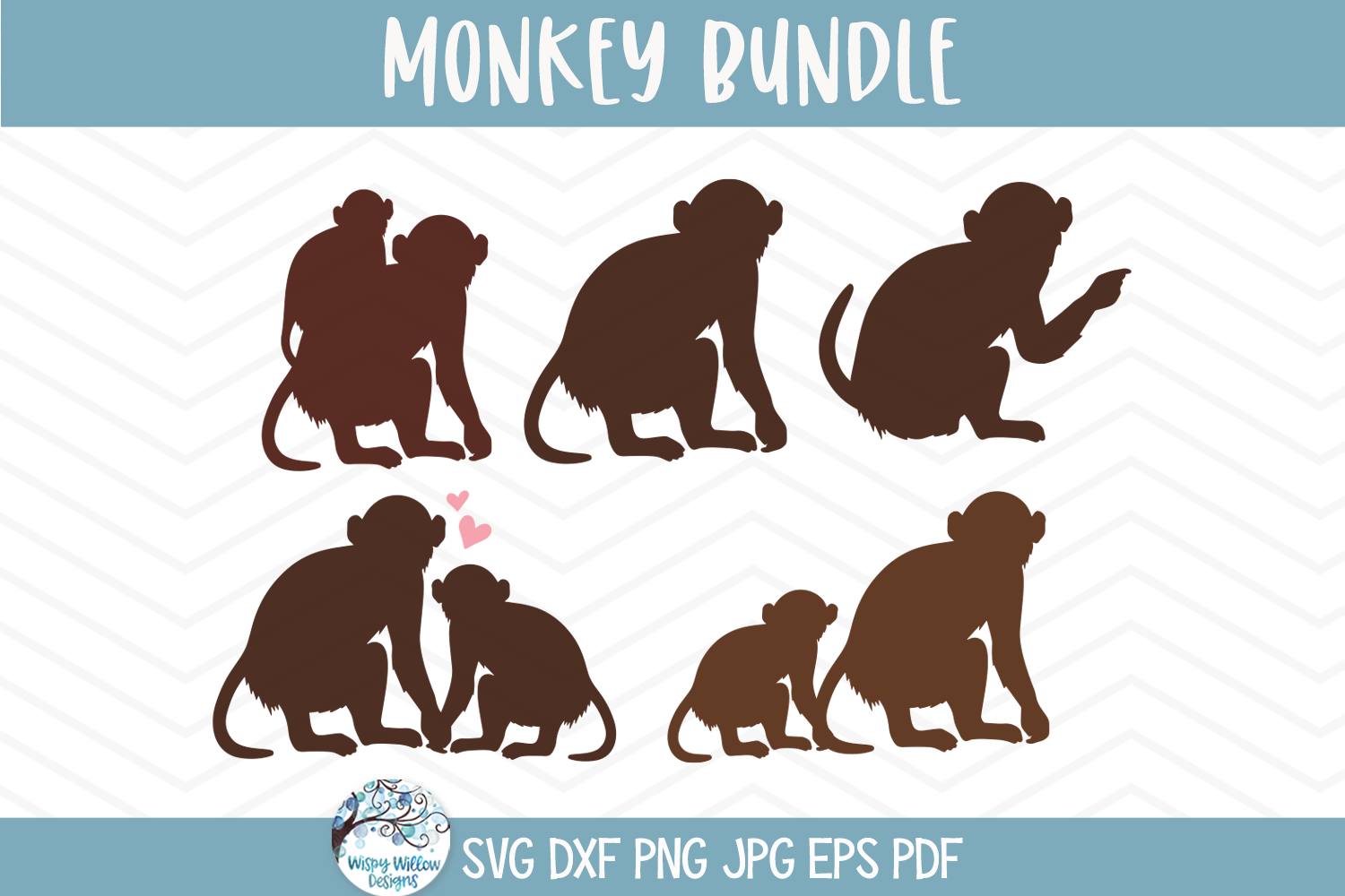 Monkey SVG Bundle | Adorable Monkey Silhouettes