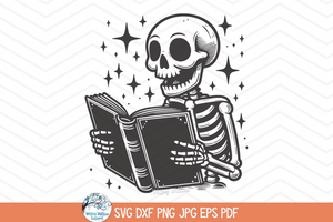 Book Skeleton SVG | Spooky Halloween Skeleton Reading Design