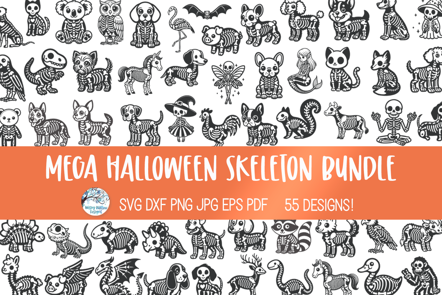 Mega Halloween Skeleton SVG Bundle | Spooky Animal Skeletons