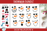 Cute Snowman Faces with Accessories SVG Bundle