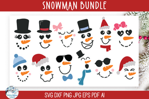 Cute Snowman Faces SVG Bundle