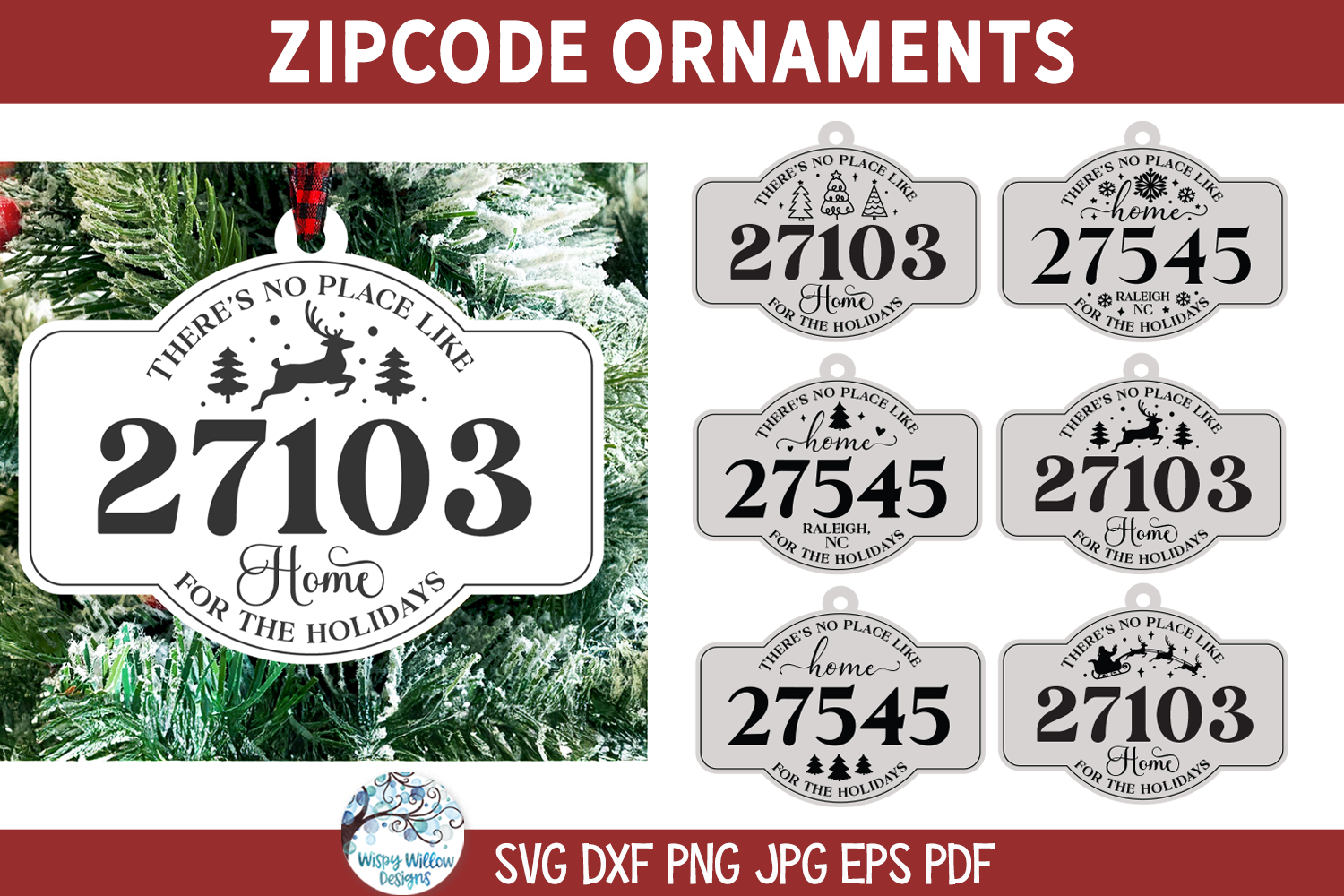 Zip Code No Place Like Home Christmas Ornament SVG Bundle