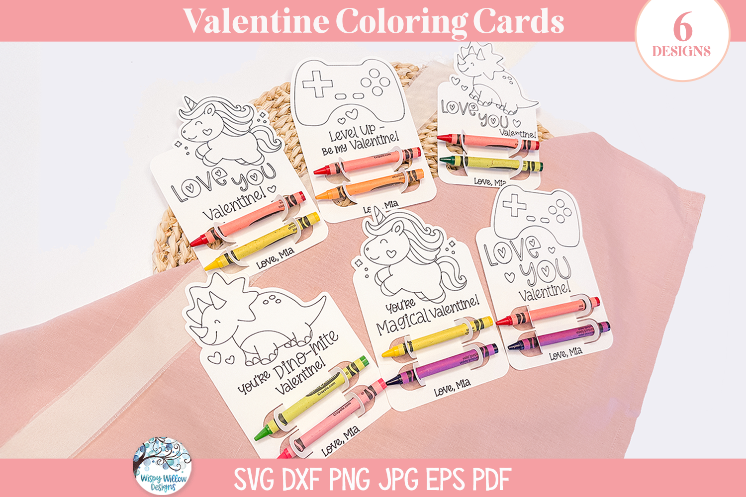 Valentine Coloring Crayon Holder Cards for Kids SVG File for Cricut