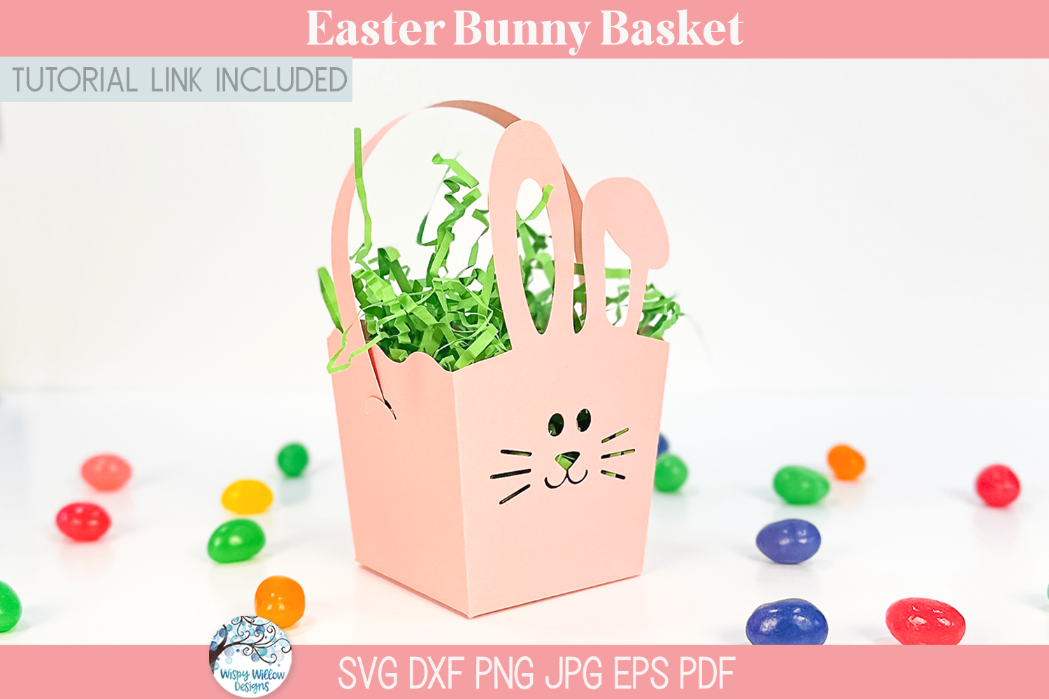 Easter Bunny Candy Basket SVG | 3D Cardstock Paper Template for Cricut