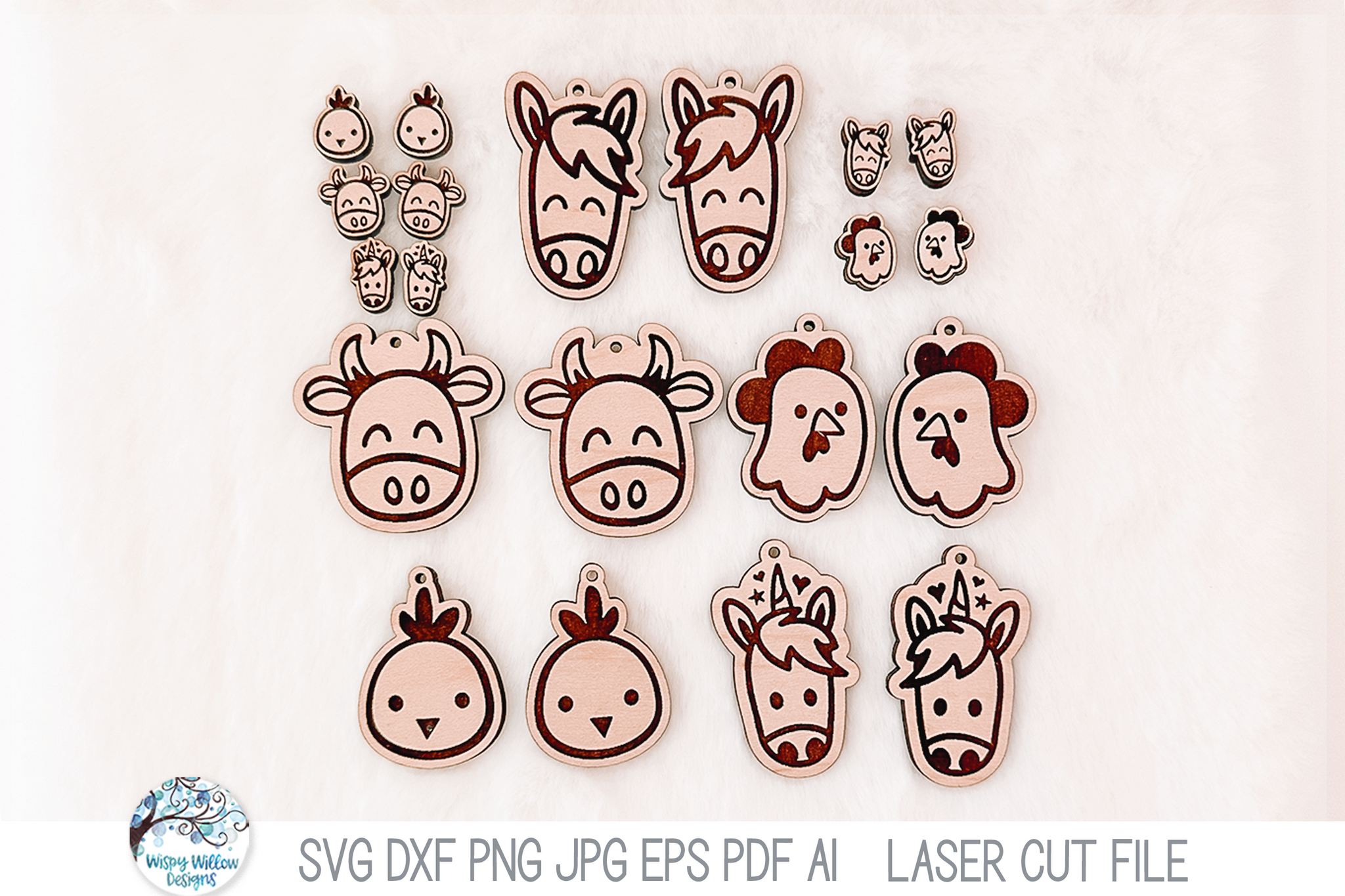 Animal Earring Bundle for Glowforge Laser | Cow, Horse, Unicorn, Chicken, Rooster