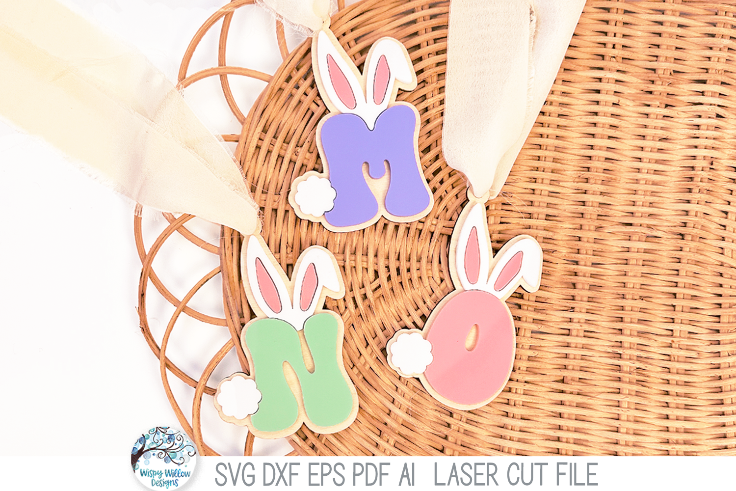 Easter Bunny Monogram Letter Basket Tag - Alphabet SVG Bundle File for Laser Cutter