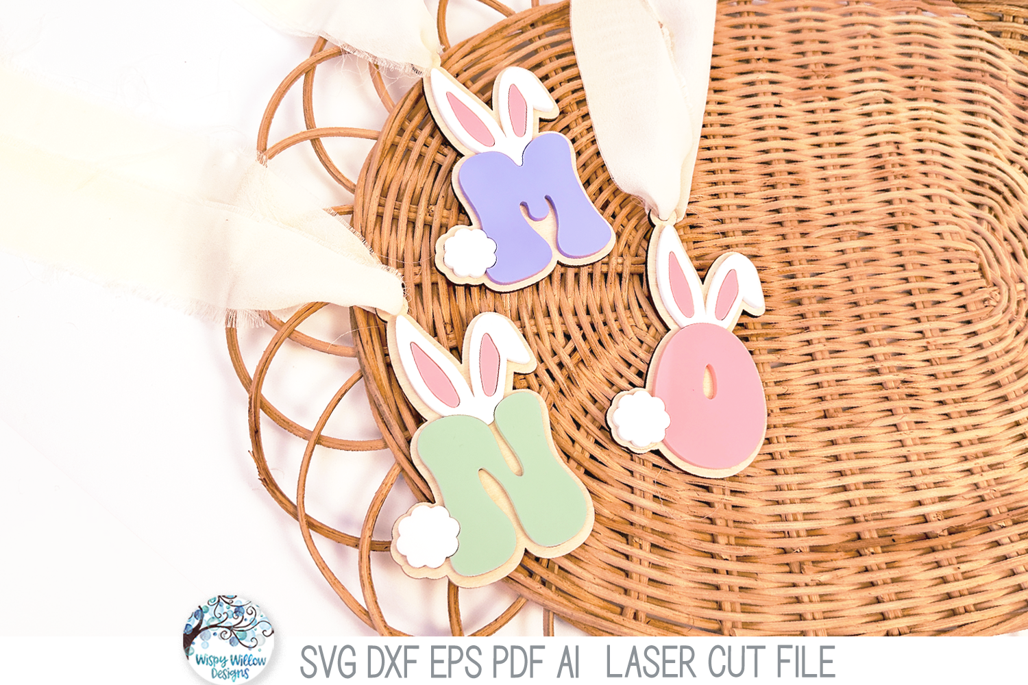 Easter Bunny Monogram Letter Basket Tag - Alphabet SVG Bundle File for Laser Cutter