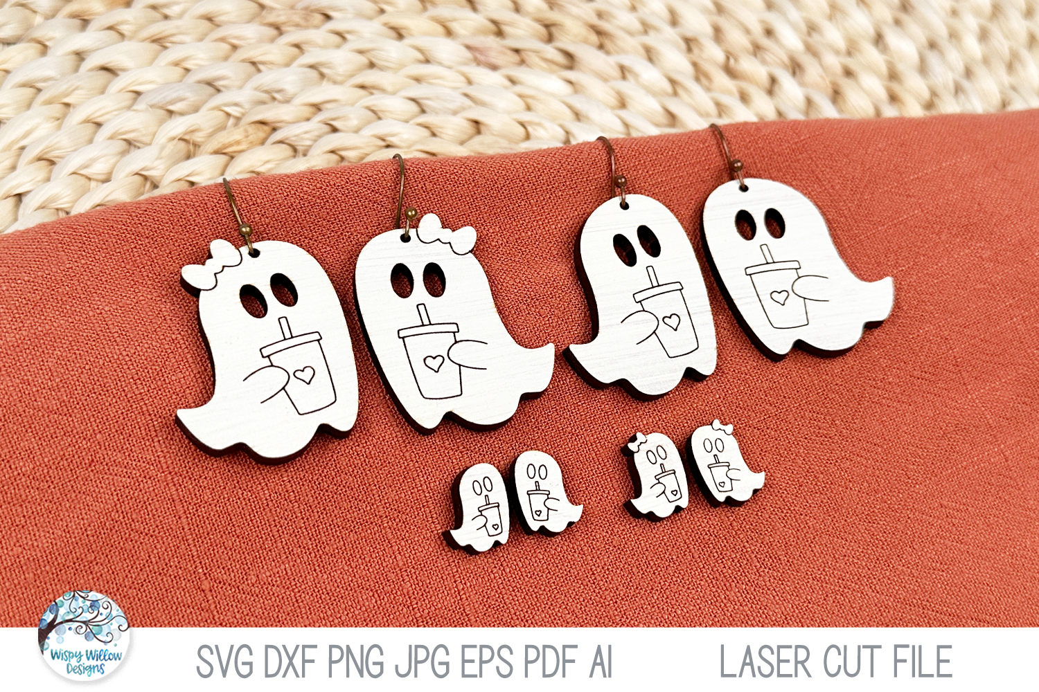 Iced Coffee Ghost Halloween Dangle and Stud Earring SVG Files