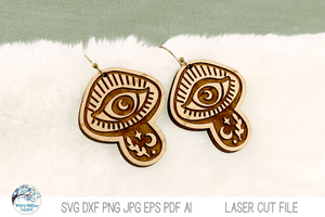 Boho Magical Mushroom Earrings SVG File for Laser Cutter