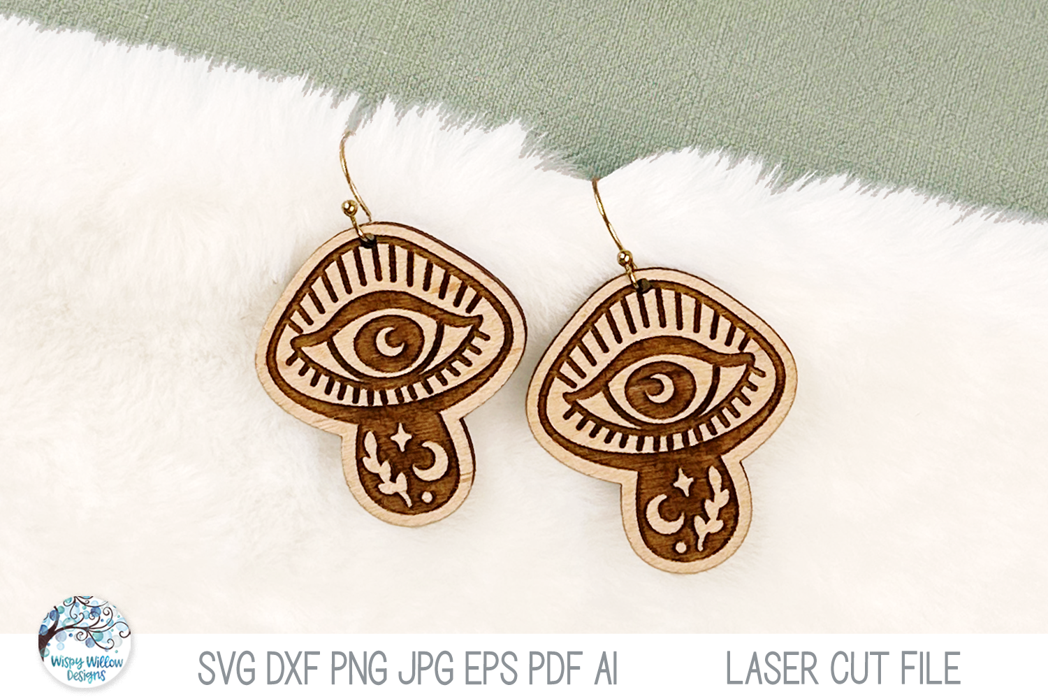 Boho Magical Mushroom Earrings SVG File for Laser Cutter