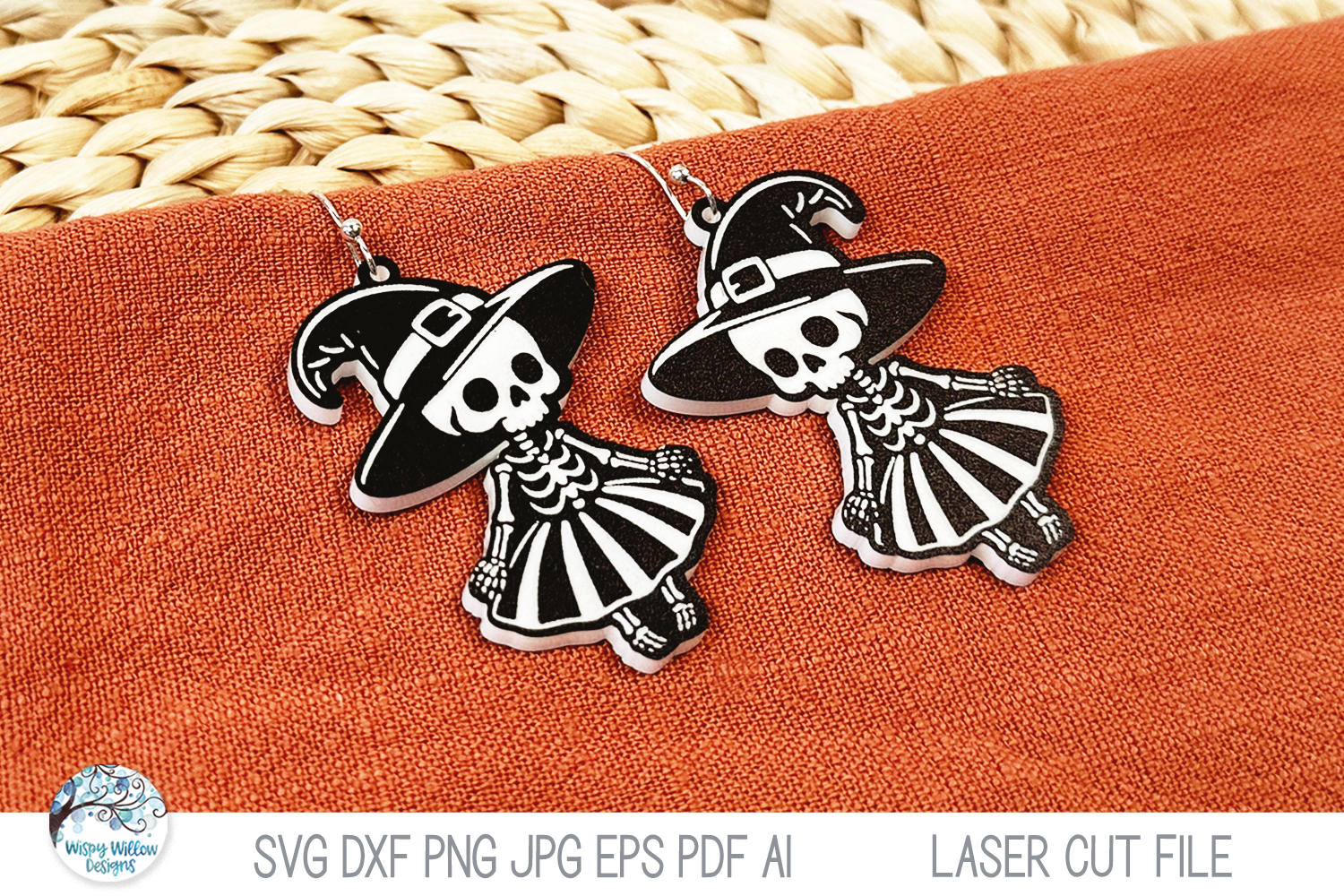 Witch Skeleton Halloween Earring SVG File for Laser