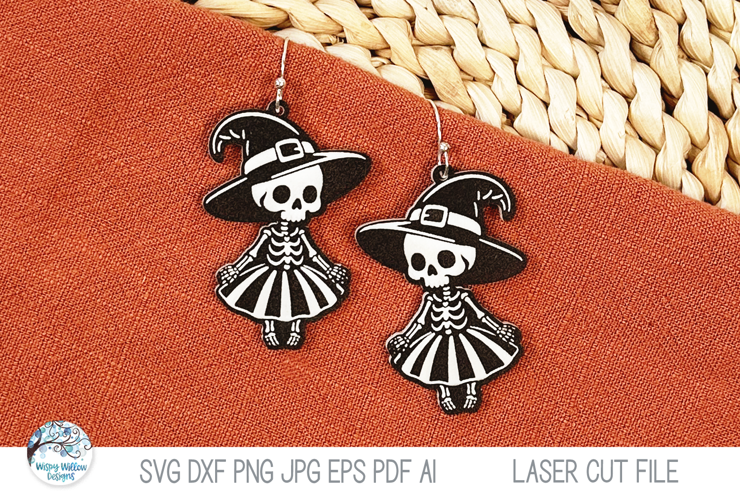 Witch Skeleton Halloween Earring SVG File for Laser