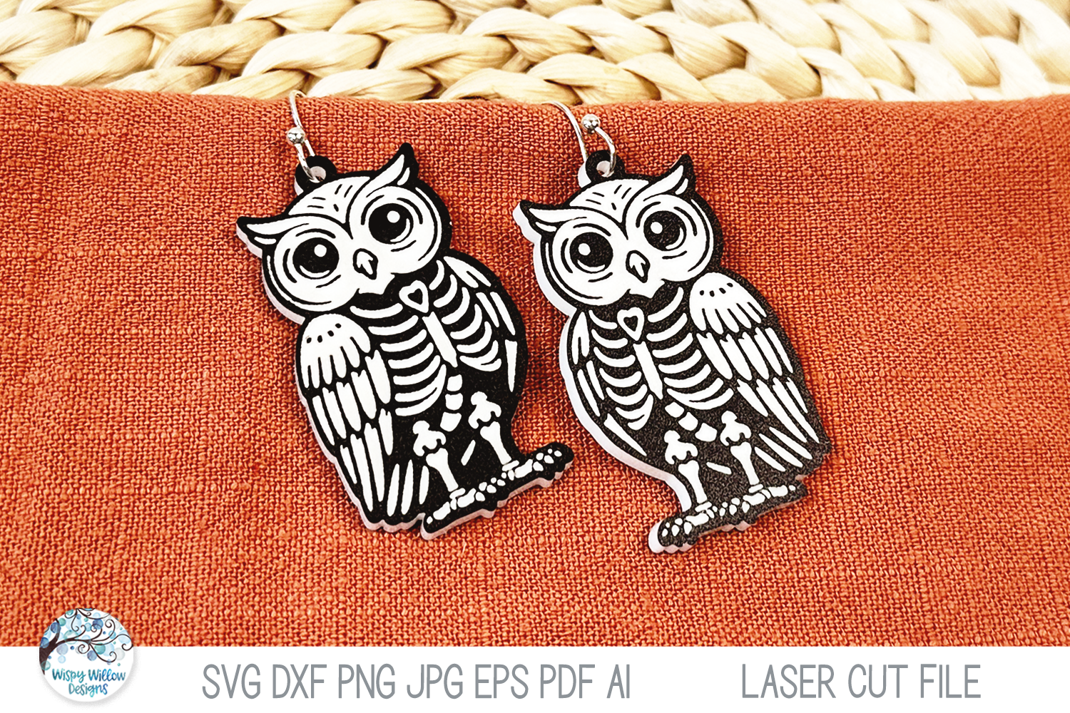 Owl Skeleton Halloween Earring SVG File for Laser