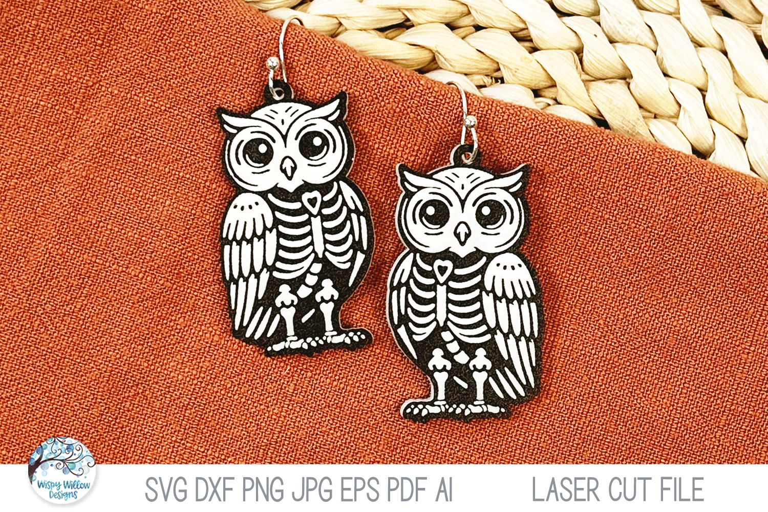 Owl Skeleton Halloween Earring SVG File for Laser