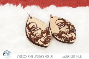 Santa Reading Book Christmas Laser Earring