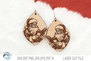 Santa Reading Book Christmas Laser Earring