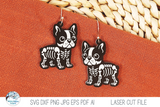 Boston Terrier Dog Skeleton Halloween Earring SVG File for Laser