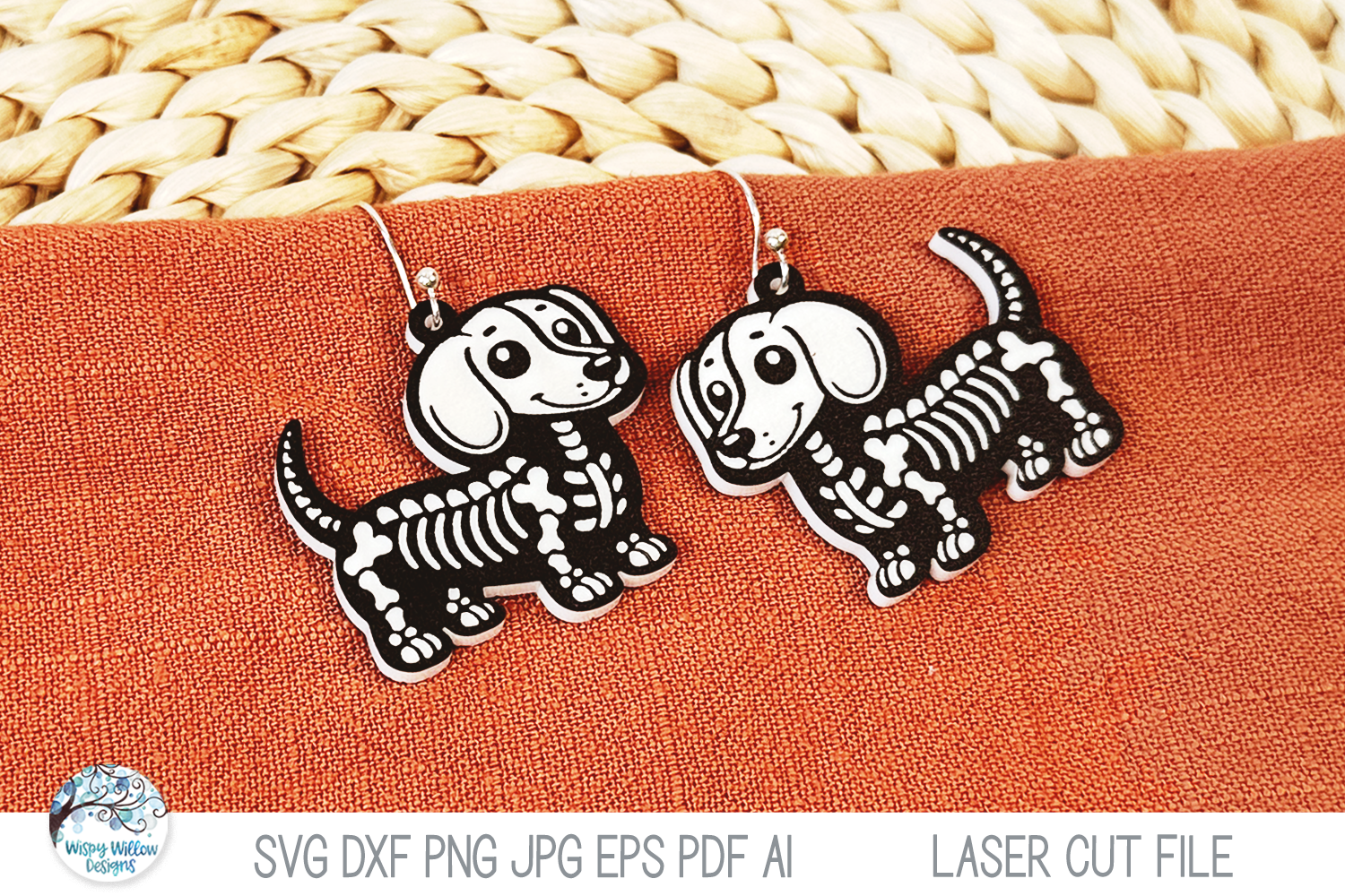 Dachshund Dog Skeleton Halloween Earring SVG File for Laser