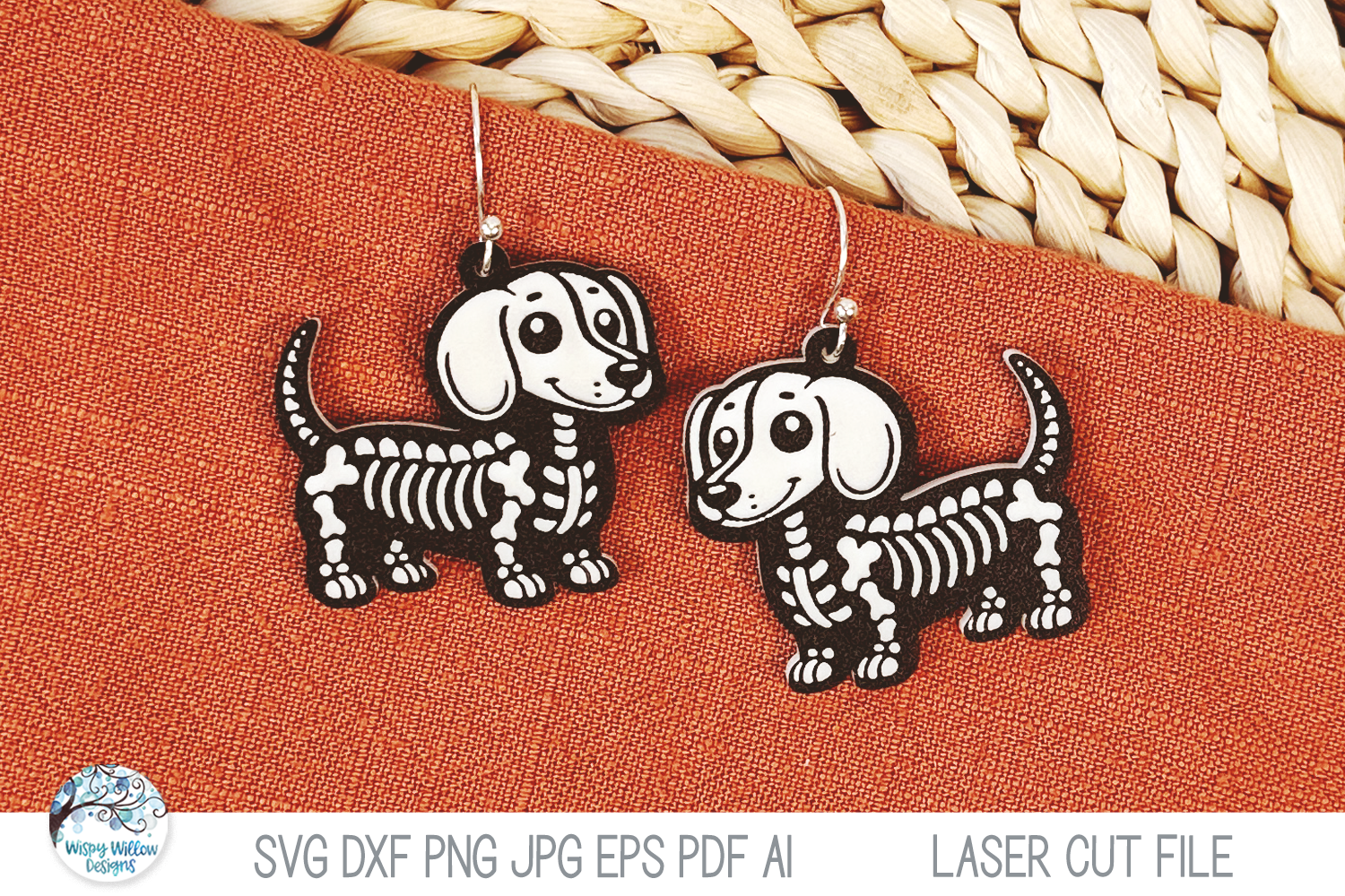 Dachshund Dog Skeleton Halloween Earring SVG File for Laser