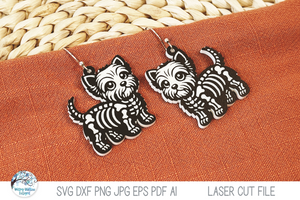 Yorkie Dog Skeleton Halloween Earring SVG File for Laser