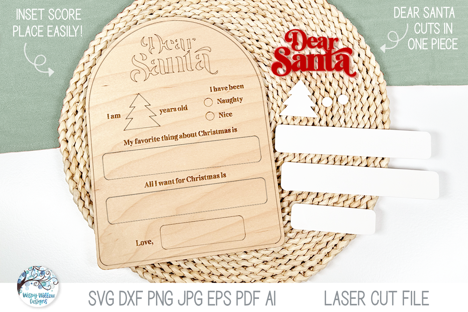 Dear Santa Christmas Wish List Board SVG File for Laser