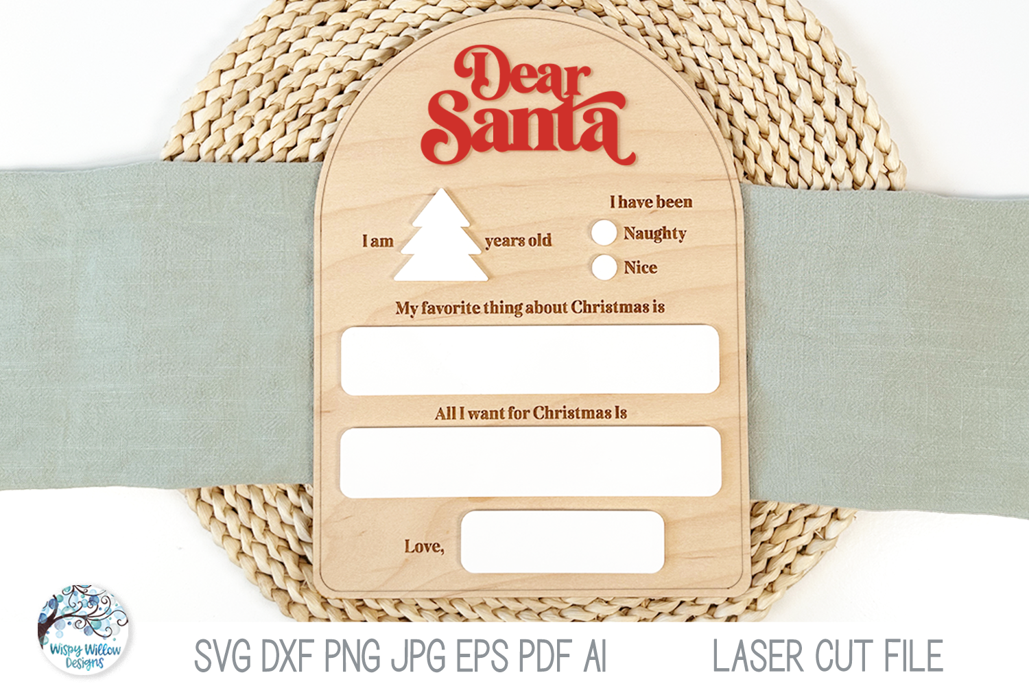 Dear Santa Christmas Wish List Board SVG File for Laser