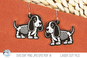 Basset Hound Dog Skeleton Halloween Earring SVG File for Laser