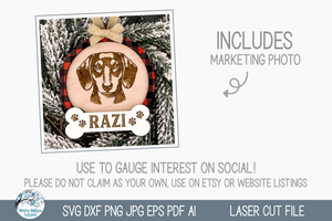 Dachshund Dog Christmas Ornament SVG File for Laser Cutter