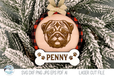 Pug Dog Christmas Ornament SVG File for Laser Cutter