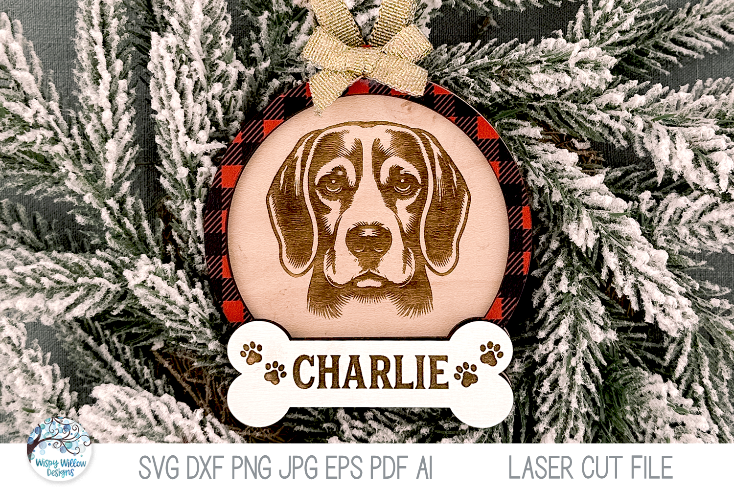 Beagle Dog Christmas Ornament SVG File for Laser Cutter