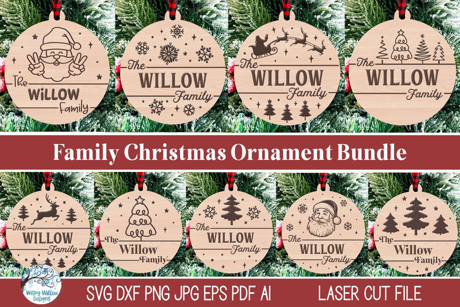 Personalized Family Christmas Ornament Bundle for Laser Cutter