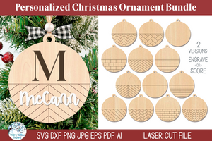 Personalized Monogram Christmas Ornament Bundle for Laser Cutter