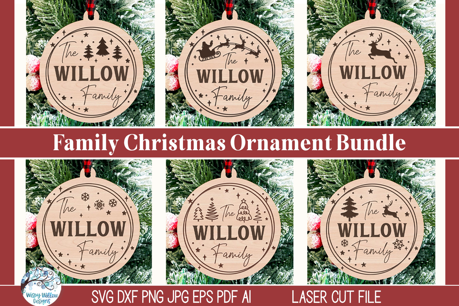 Personalized Family Christmas Ornament Bundle for Laser Cutter