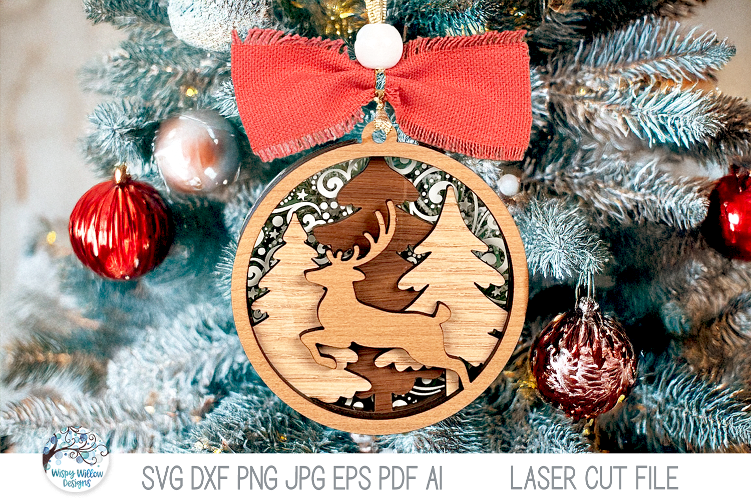 Reindeer Woodland Animal Christmas Ornament SVG for Laser Cutter