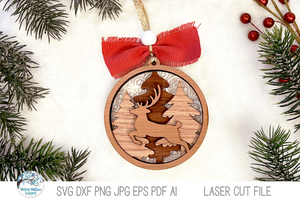 Reindeer Woodland Animal Christmas Ornament SVG for Laser Cutter