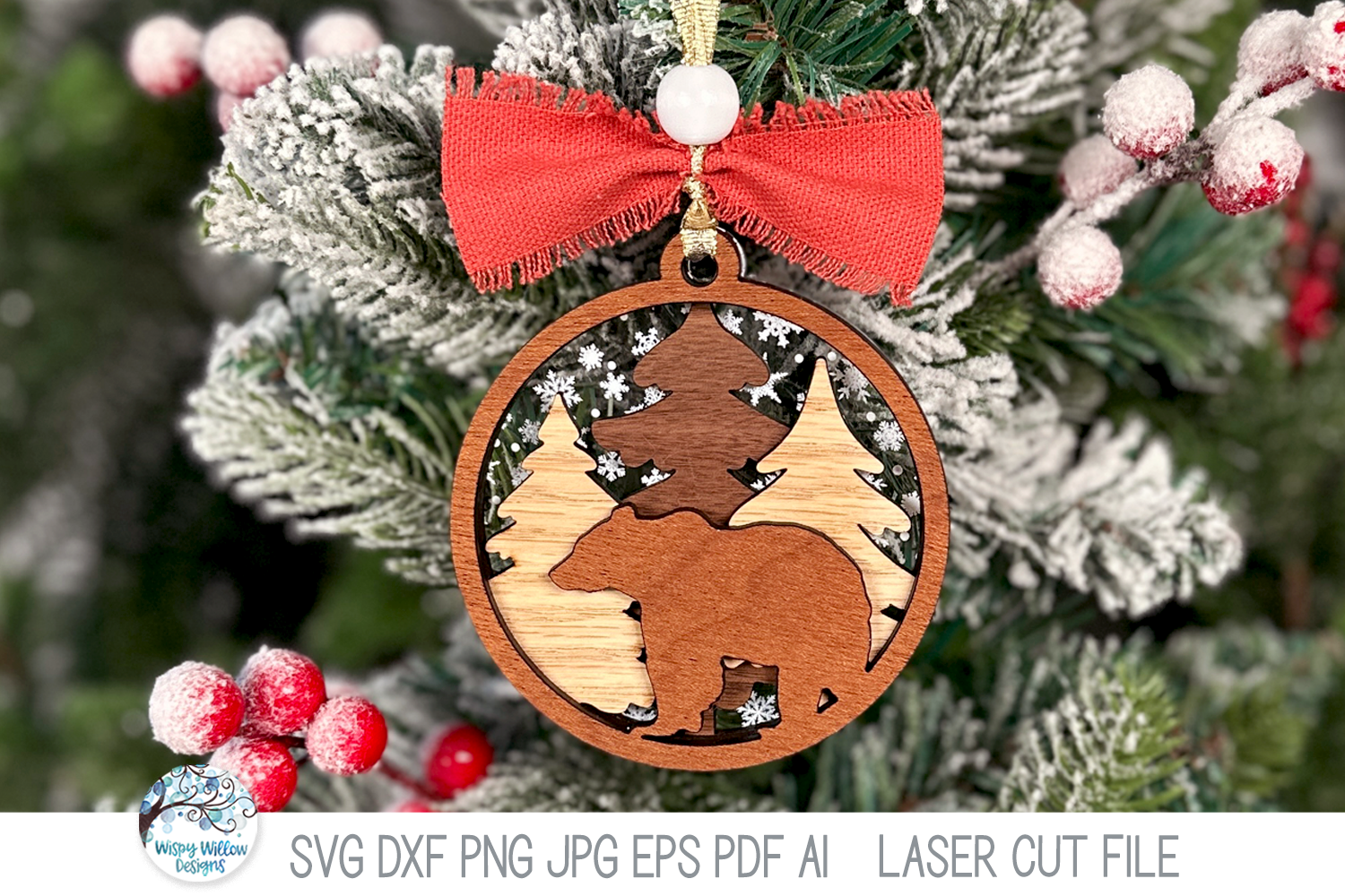 Bear Woodland Animal Christmas Ornament SVG for Laser Cutter