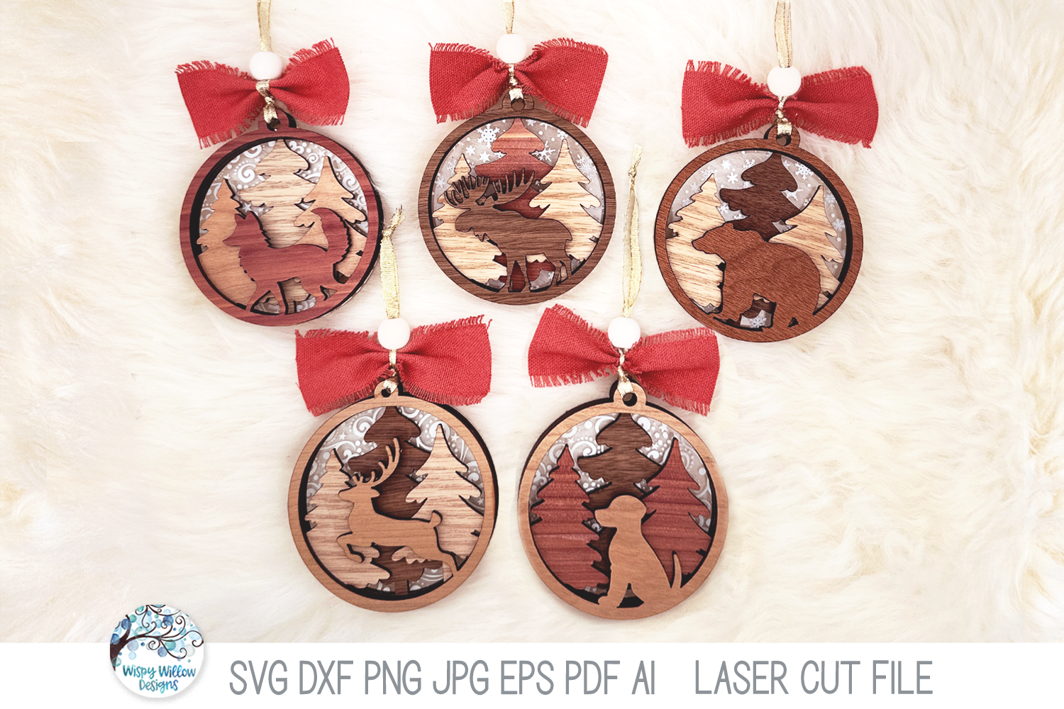 Woodland Animal Christmas Ornaments SVG File Bundle for Laser Cutter