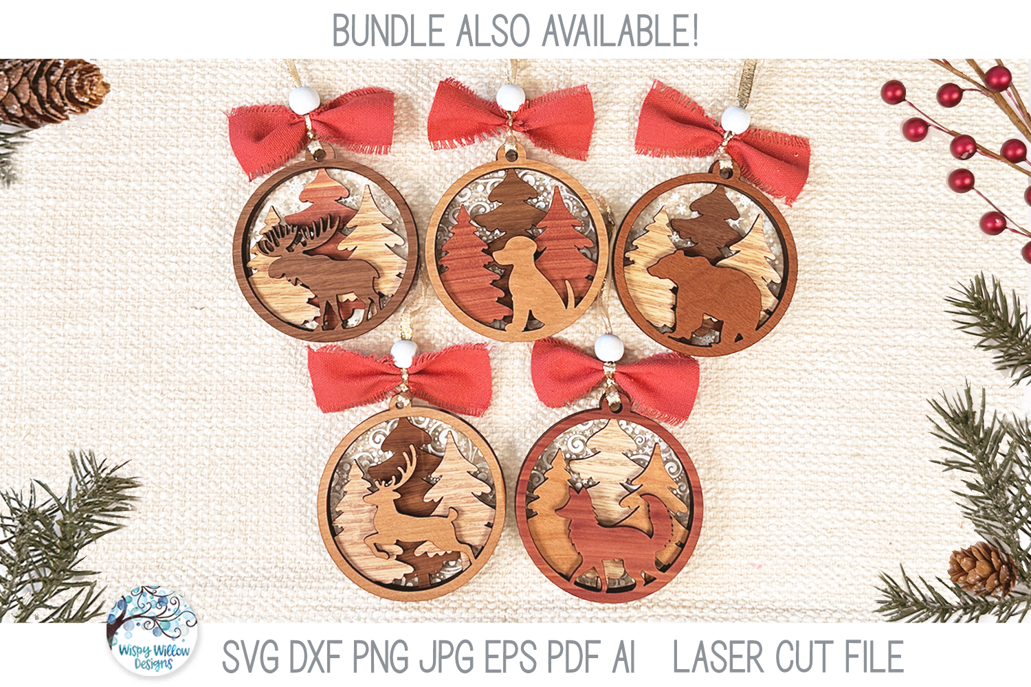 Bear Woodland Animal Christmas Ornament SVG for Laser Cutter