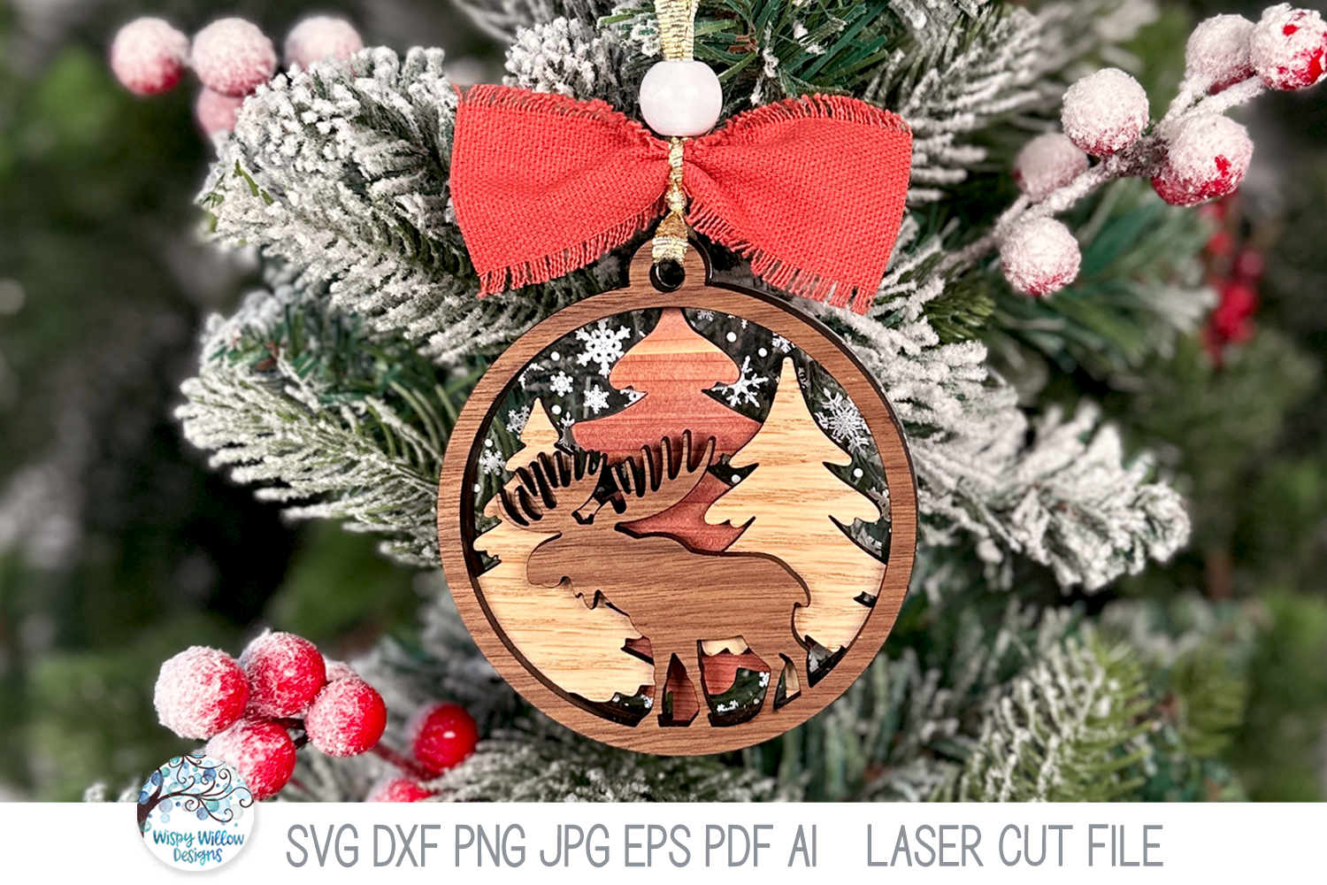 Moose Elk Woodland Animal Christmas Ornament SVG for Laser Cutter