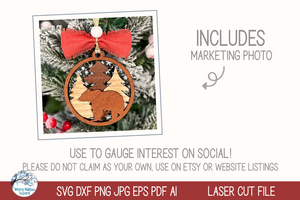 Bear Woodland Animal Christmas Ornament SVG for Laser Cutter