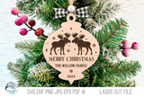 Personalized Family Name Moose Elk Christmas Ornament SVG File for Laser Cutter