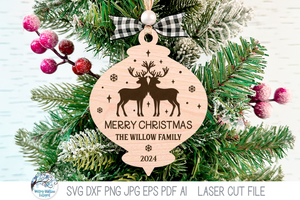 Personalized Family Name Reindeer Christmas Ornament SVG File for Laser Cutter