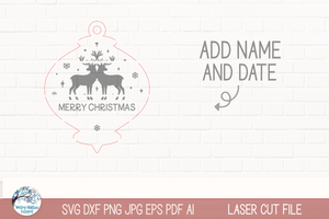 Personalized Family Name Reindeer Christmas Ornament SVG File for Laser Cutter