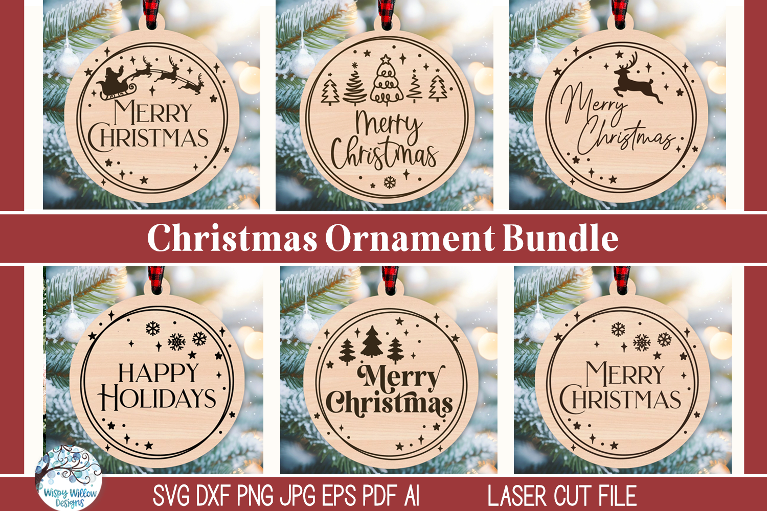 Merry Christmas Ornament Bundle - SVG Files for Laser Cutter