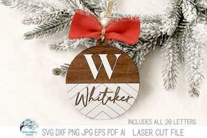 Personalized Monogram Letter Farmhouse Christmas Ornament Bundle for Laser Cutter