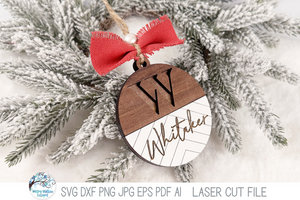 Personalized Monogram Letter Farmhouse Christmas Ornament Bundle for Laser Cutter