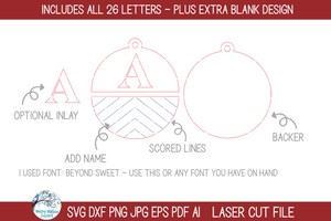 Personalized Monogram Letter Farmhouse Christmas Ornament Bundle for Laser Cutter