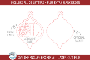 Personalized Monogram Letter Arabesque Christmas Ornament Bundle for Laser Cutter