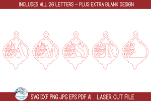 Personalized Monogram Letter Arabesque Christmas Ornament Bundle for Laser Cutter